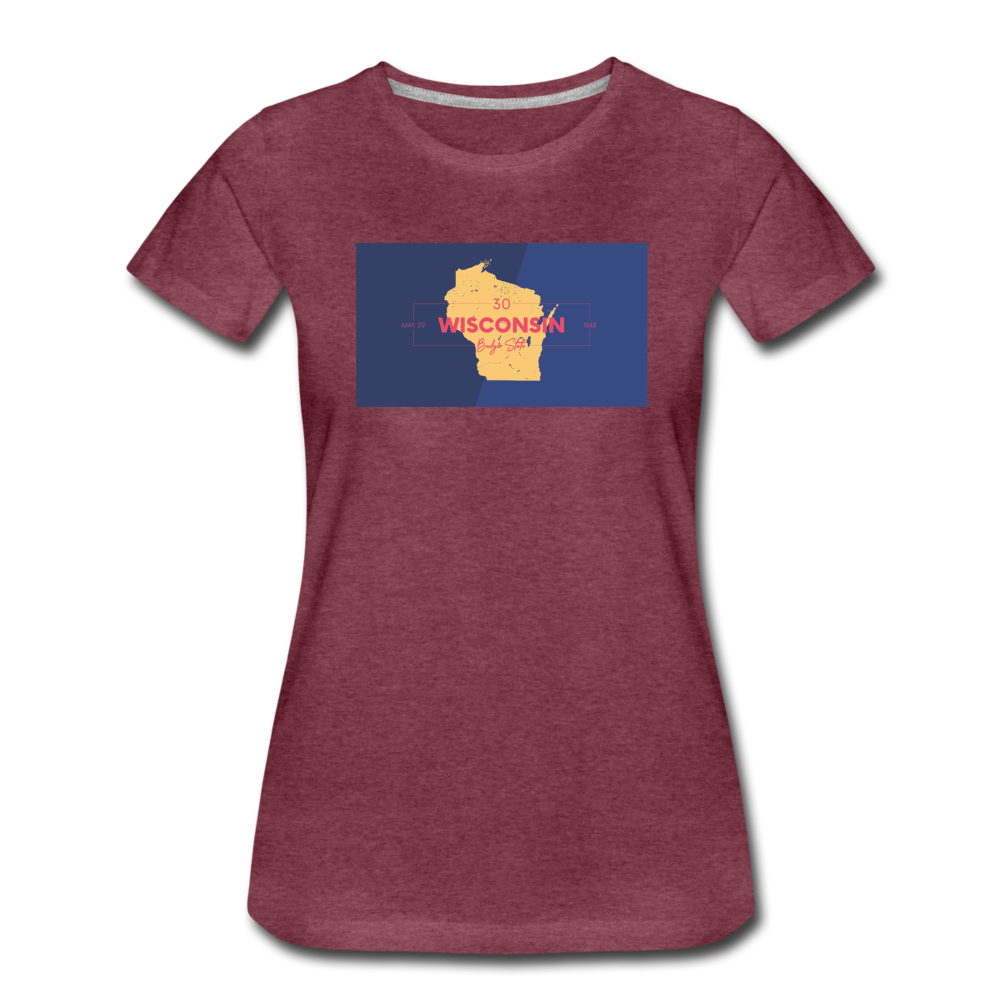 Wisconsin Info Map - Women’s Premium T-Shirt - heather burgundy