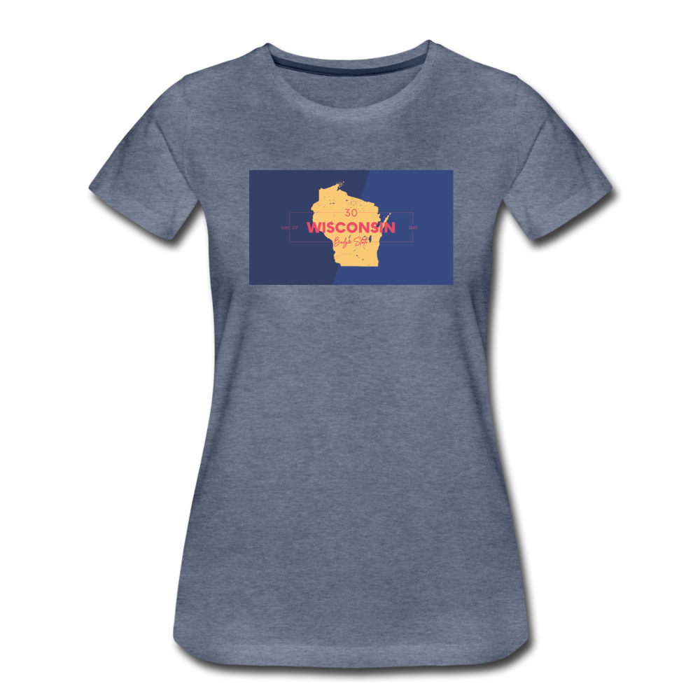 Wisconsin Info Map - Women’s Premium T-Shirt - heather blue