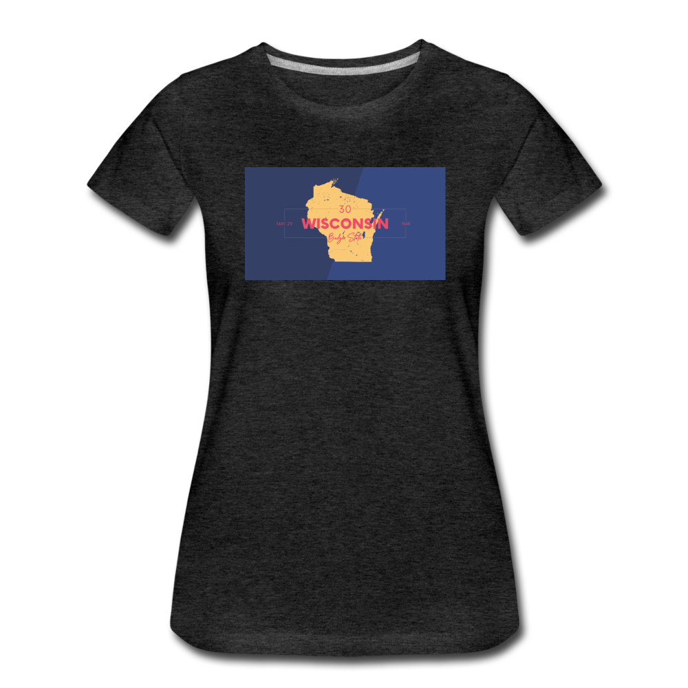 Wisconsin Info Map - Women’s Premium T-Shirt - charcoal gray