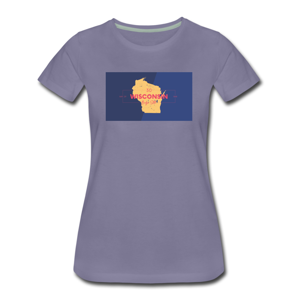 Wisconsin Info Map - Women’s Premium T-Shirt - washed violet