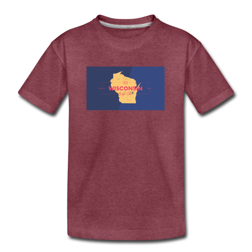 Wisconsin Info Map - Kids' Premium T-Shirt - heather burgundy