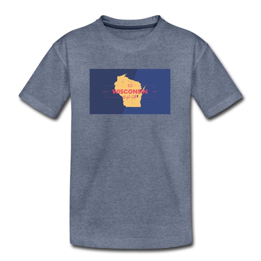 Wisconsin Info Map - Kids' Premium T-Shirt - heather blue