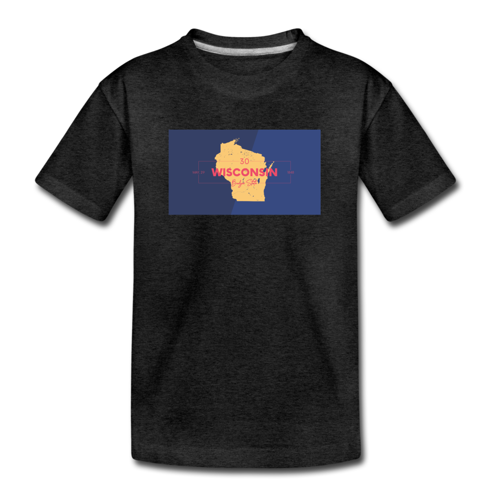 Wisconsin Info Map - Kids' Premium T-Shirt - charcoal gray