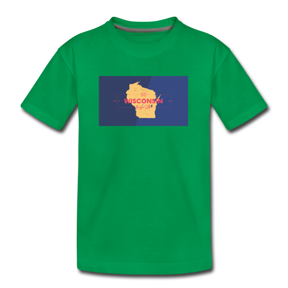 Wisconsin Info Map - Kids' Premium T-Shirt - kelly green