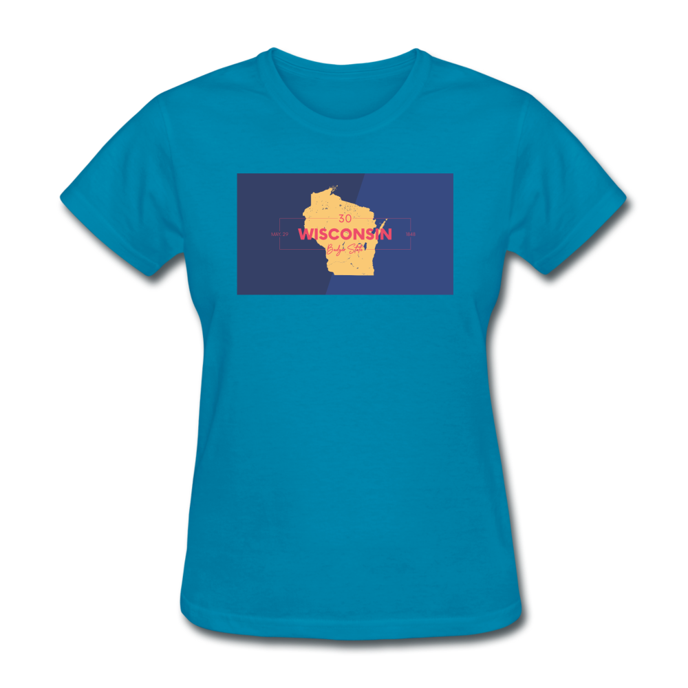 Wisconsin Info Map - Women's T-Shirt - turquoise