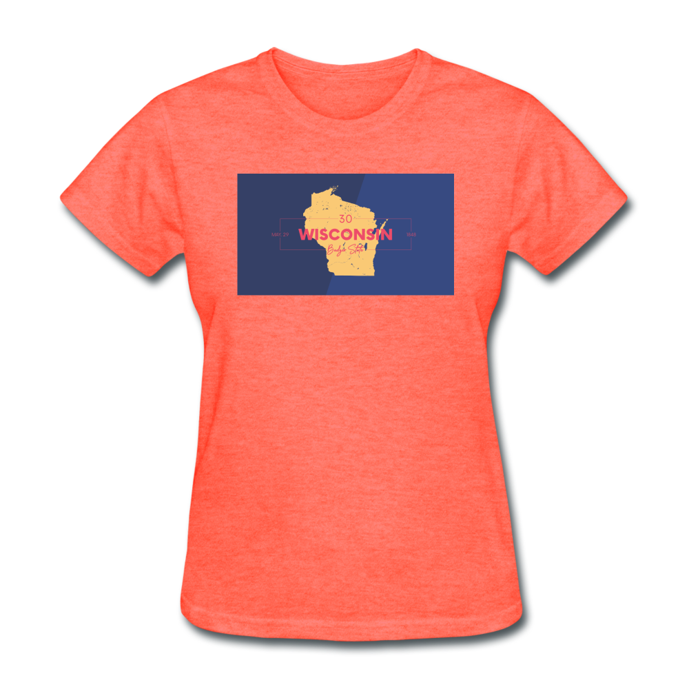 Wisconsin Info Map - Women's T-Shirt - heather coral