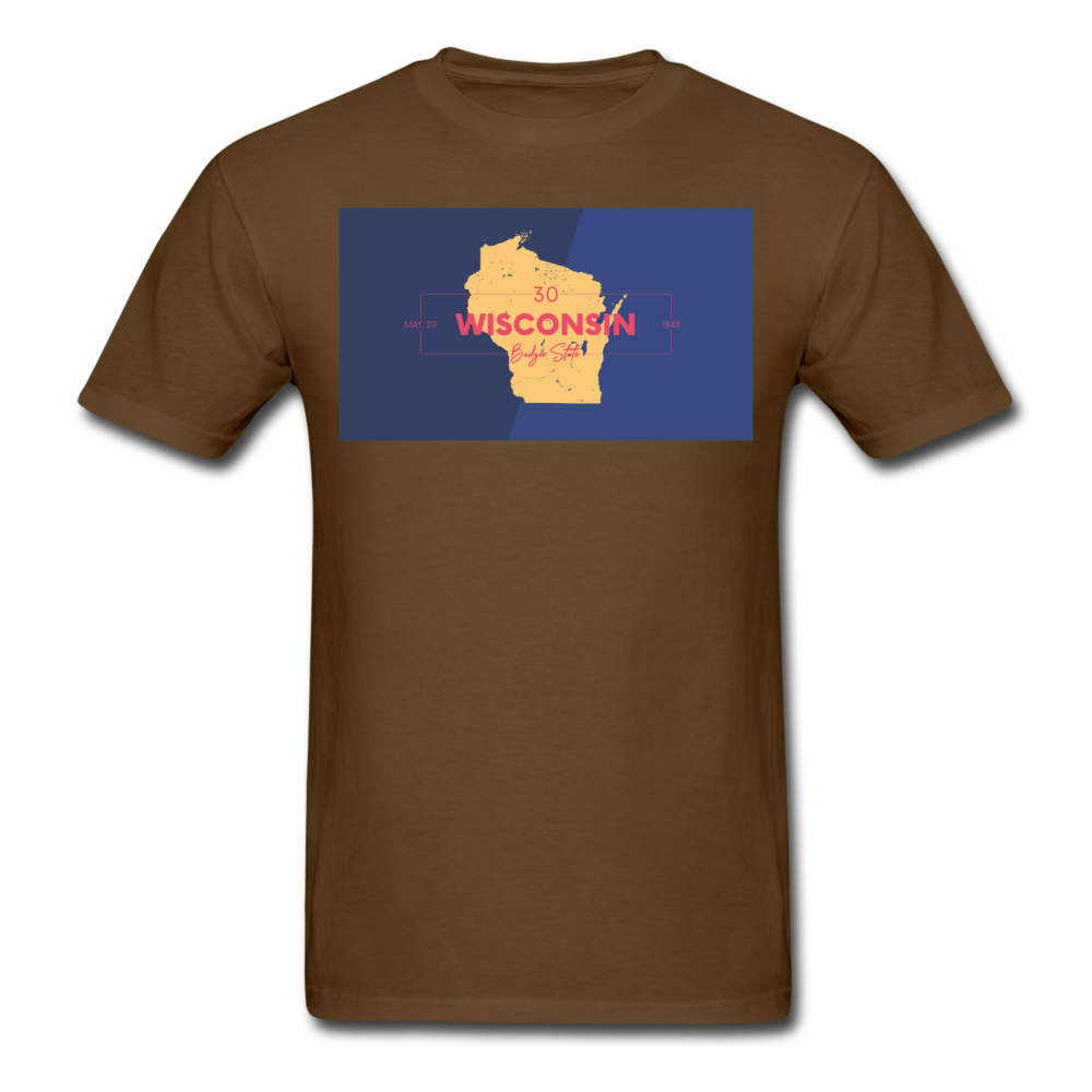 Wisconsin Info Map - Men's T-Shirt - brown