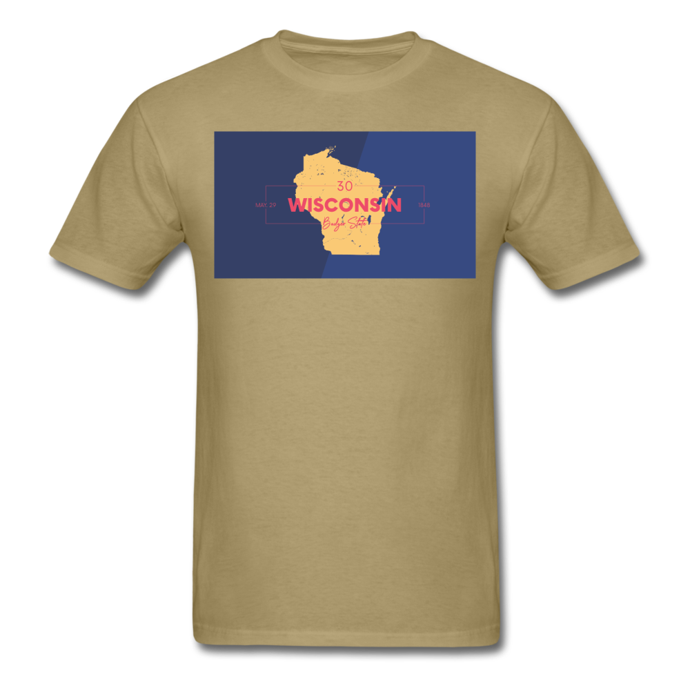 Wisconsin Info Map - Men's T-Shirt - khaki