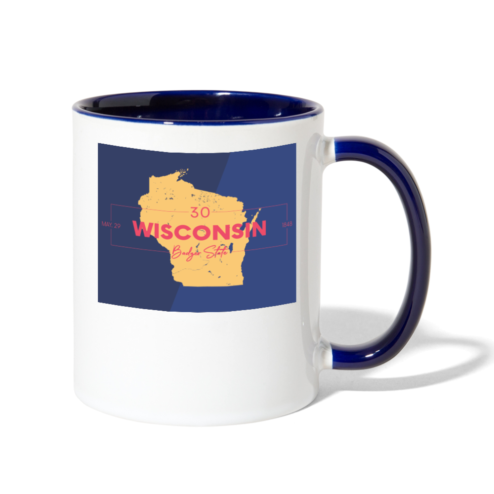 Wisconsin Info Map - Contrast Coffee Mug - white/cobalt blue