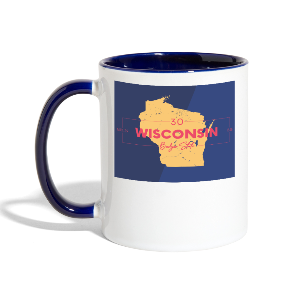 Wisconsin Info Map - Contrast Coffee Mug - white/cobalt blue