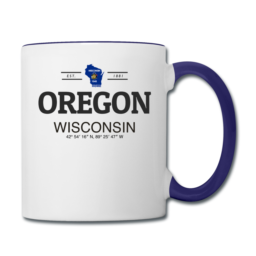 Oregon, Wisconsin - Contrast Coffee Mug - white/cobalt blue