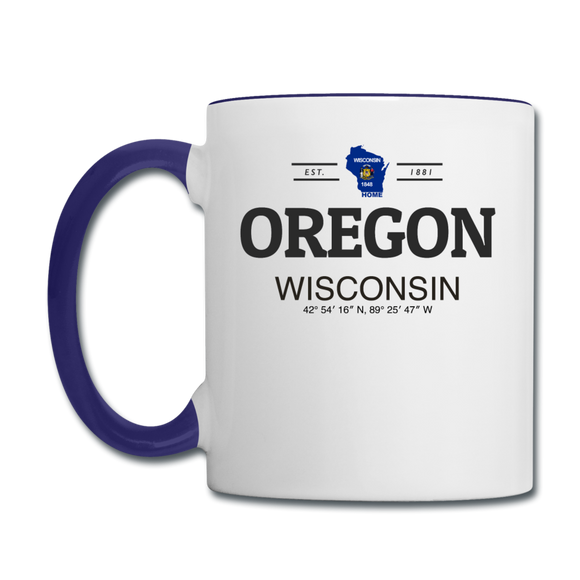 Oregon, Wisconsin - Contrast Coffee Mug - white/cobalt blue