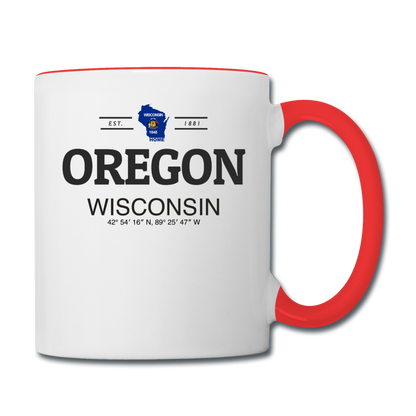 Oregon, Wisconsin - Contrast Coffee Mug - white/red