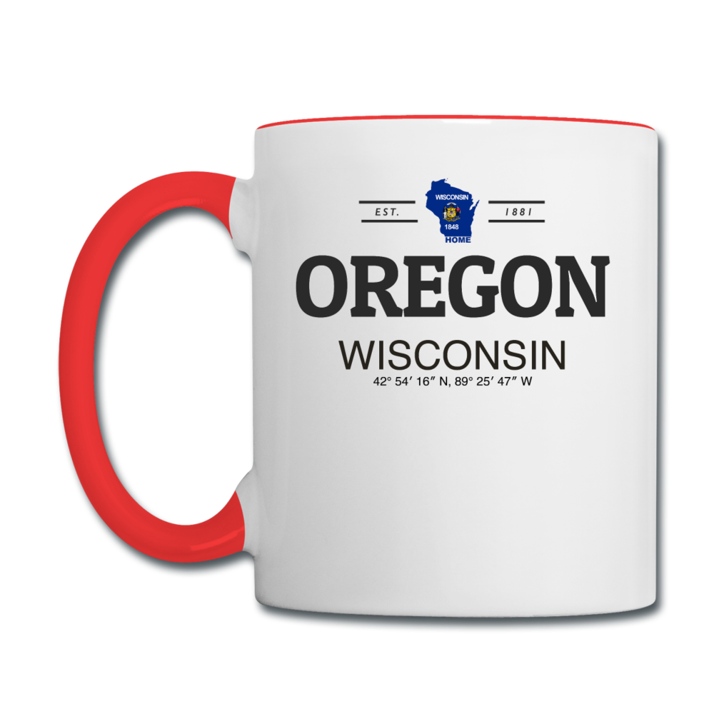 Oregon, Wisconsin - Contrast Coffee Mug - white/red