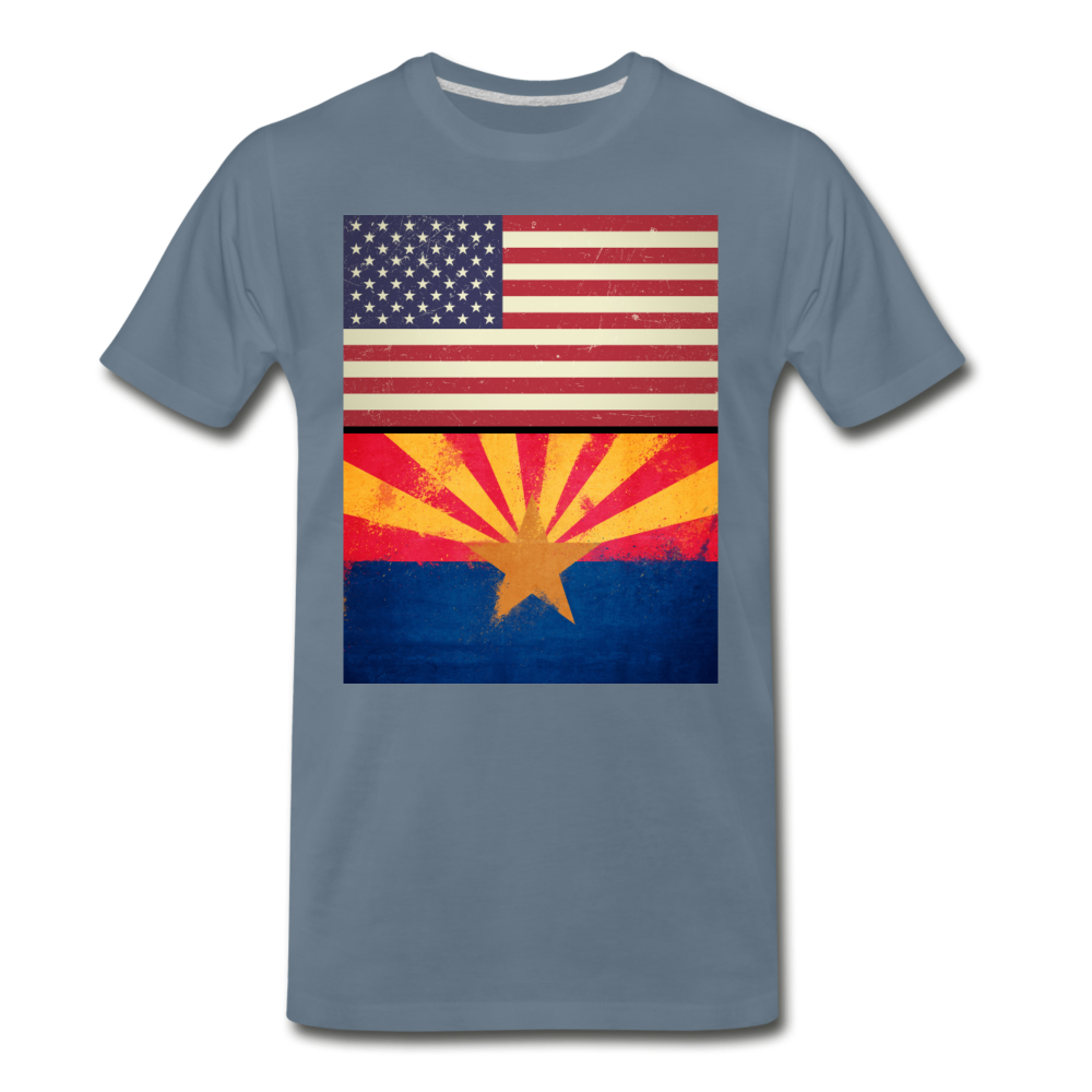 US & Arizona Grunge Flags - Men's Premium T-Shirt - steel blue