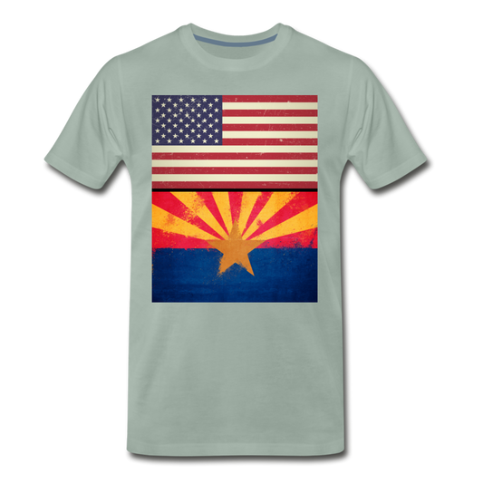 US & Arizona Grunge Flags - Men's Premium T-Shirt - steel green