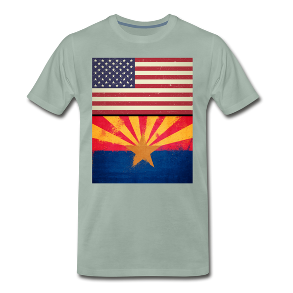 US & Arizona Grunge Flags - Men's Premium T-Shirt - steel green
