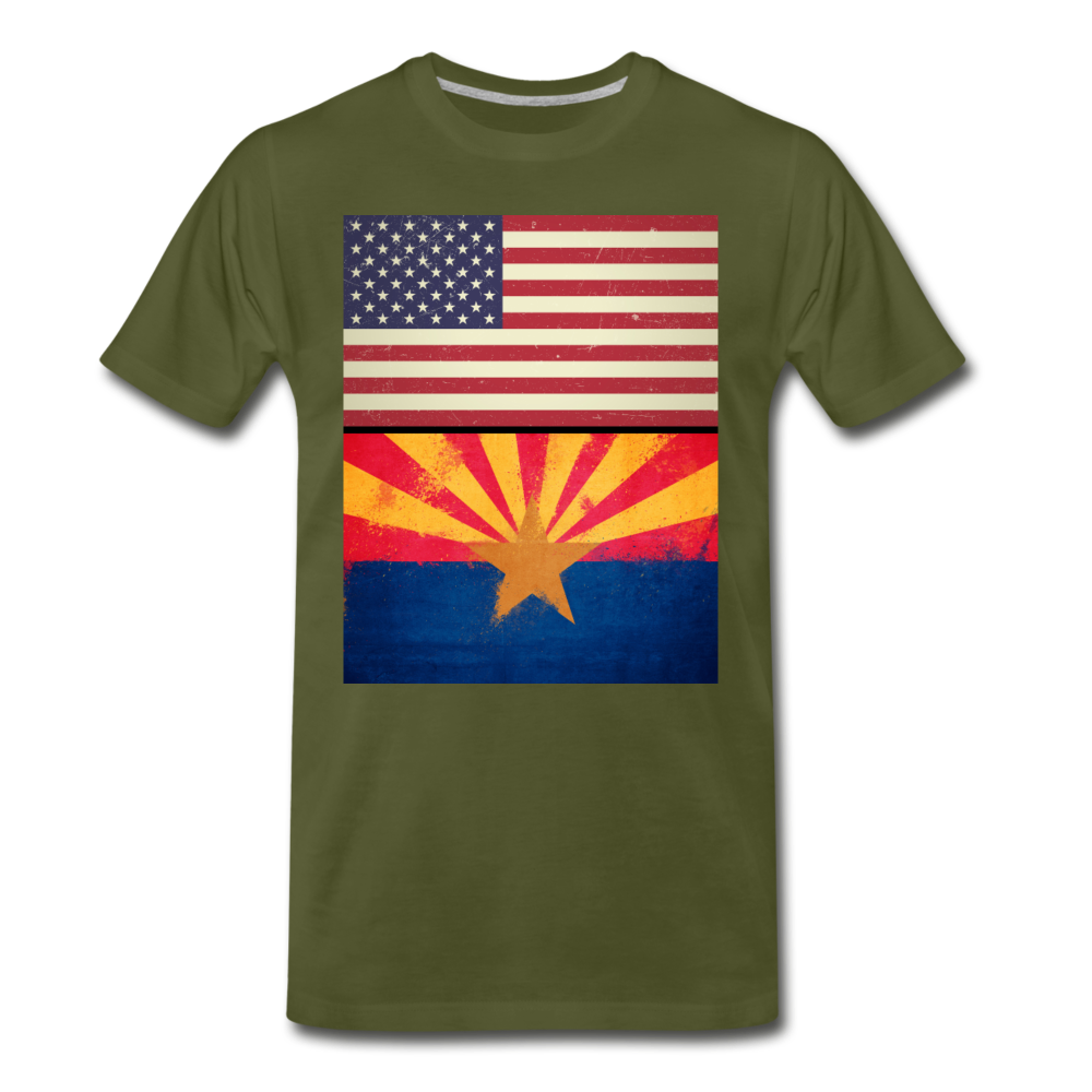 US & Arizona Grunge Flags - Men's Premium T-Shirt - olive green