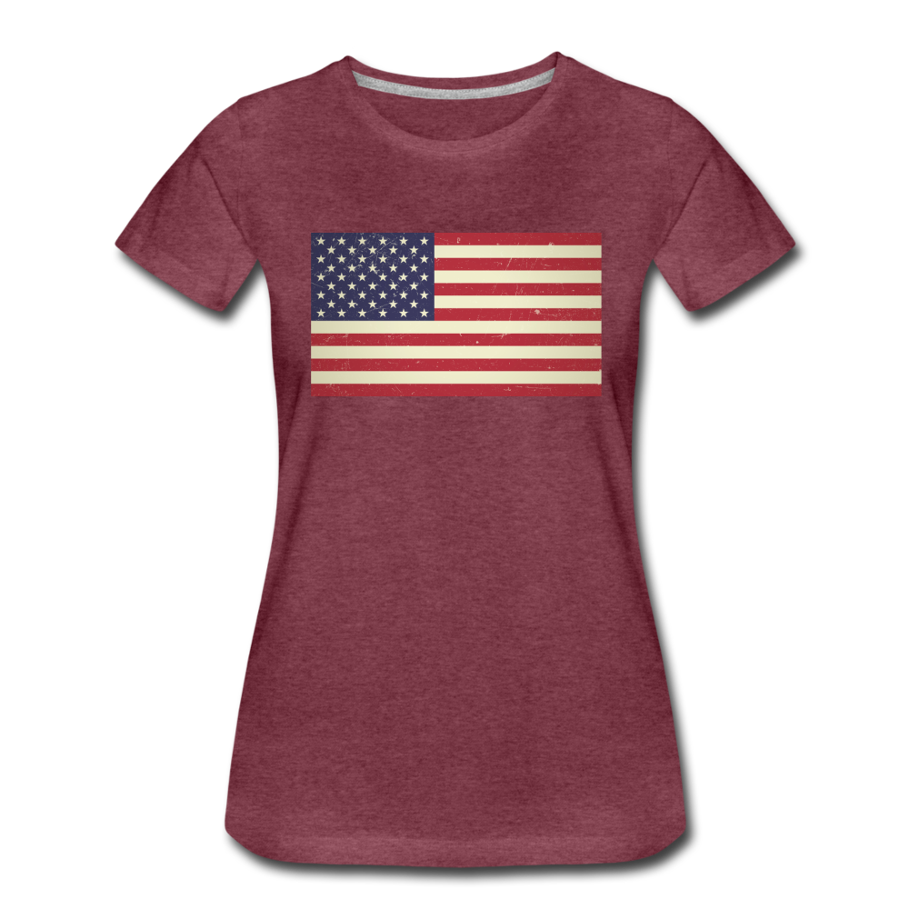 Vintage US Flag - Women’s Premium T-Shirt - heather burgundy