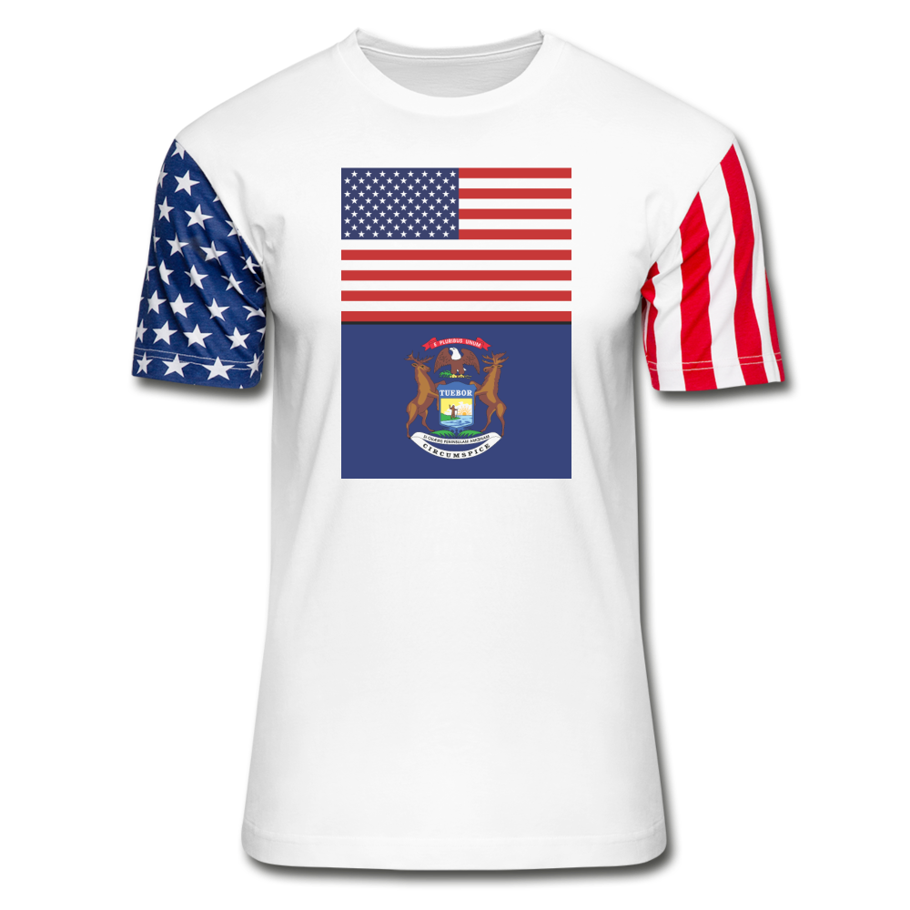 US & Michigan Flags -  Stars & Stripes T-Shirt - white