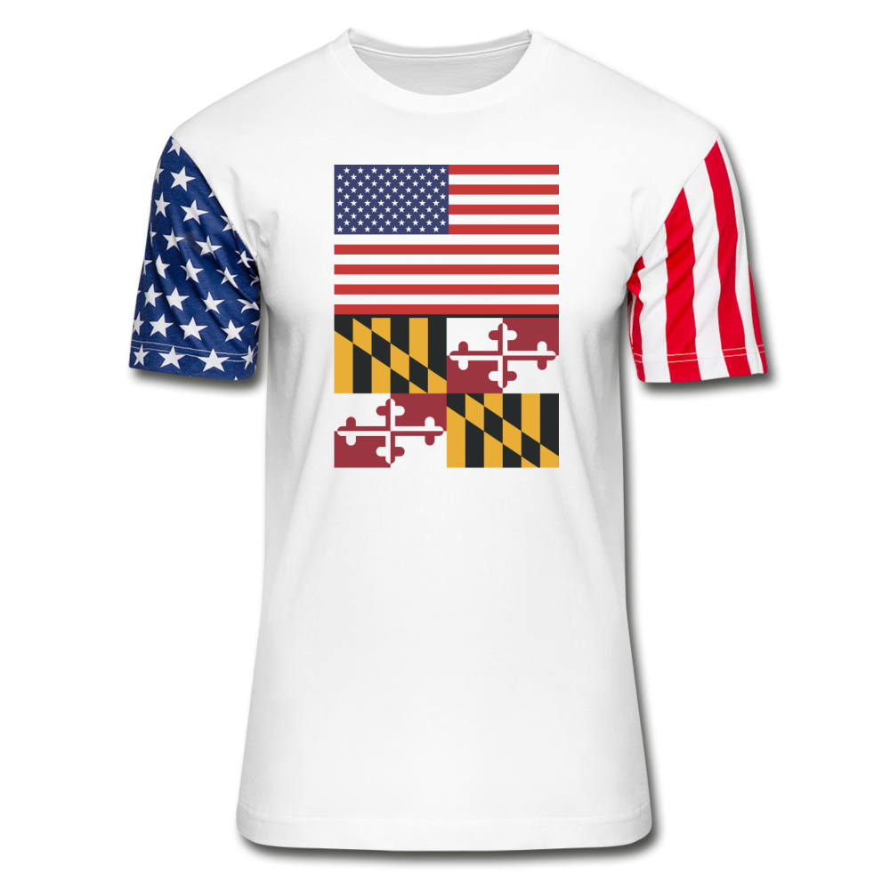 US & Mayland Flags -  Stars & Stripes T-Shirt - white