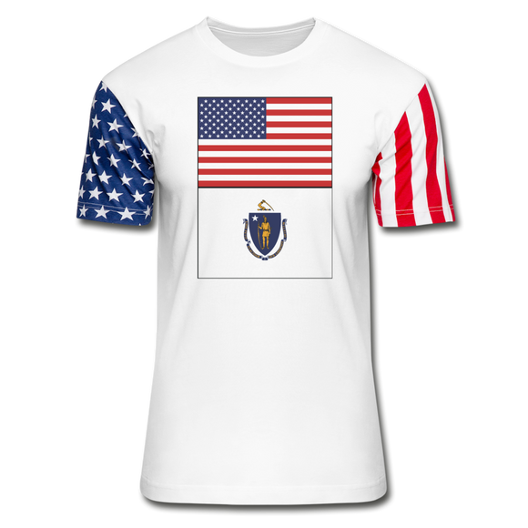 US & Massachusetts Flags -  Stars & Stripes T-Shirt - white