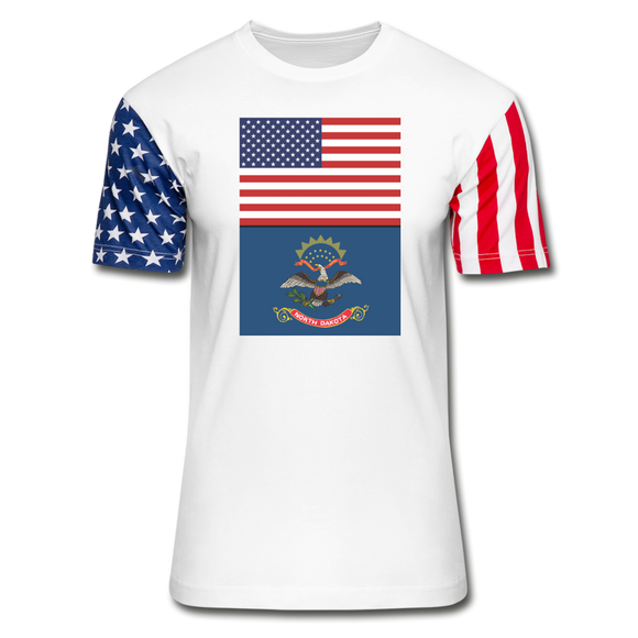 US & North Dakota Flags -  Stars & Stripes T-Shirt - white