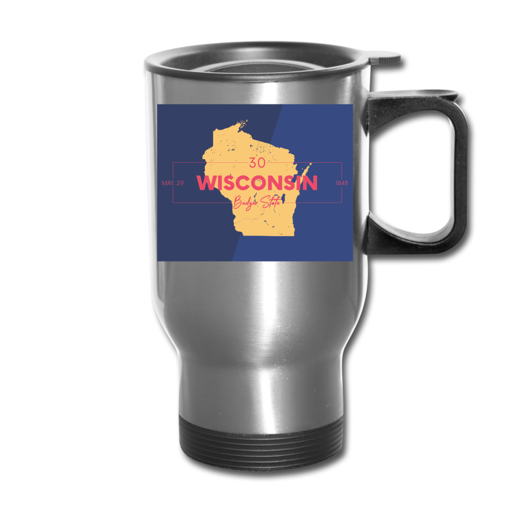 Wisconsin Info Map - Travel Mug - silver