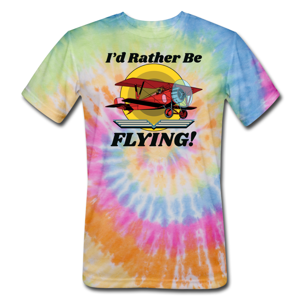 I'd Rather Be Flying - Biplane - Unisex Tie Dye T-Shirt - rainbow