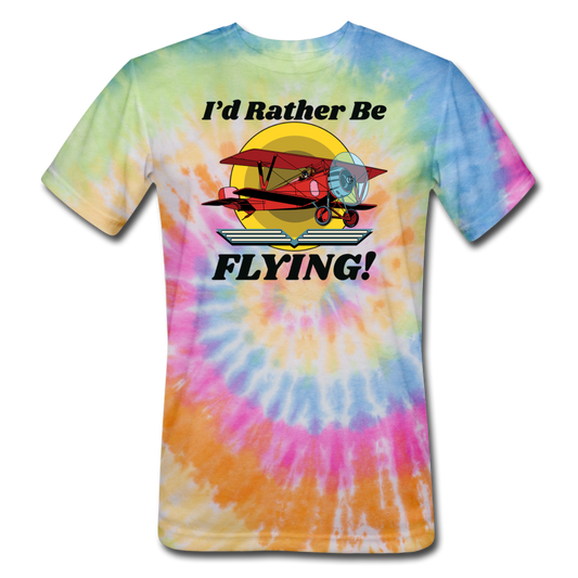 I'd Rather Be Flying - Biplane - Unisex Tie Dye T-Shirt - rainbow