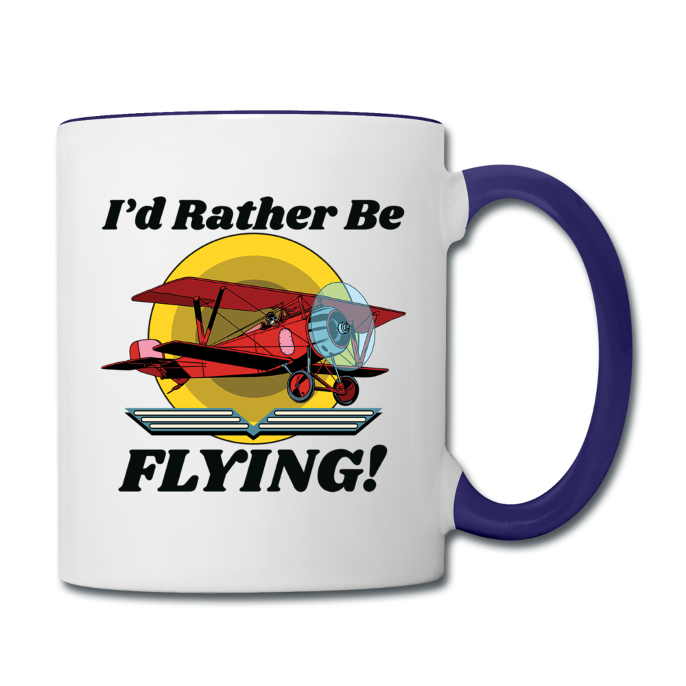 I'd Rather Be Flying - Biplane - Contrast Coffee Mug - white/cobalt blue