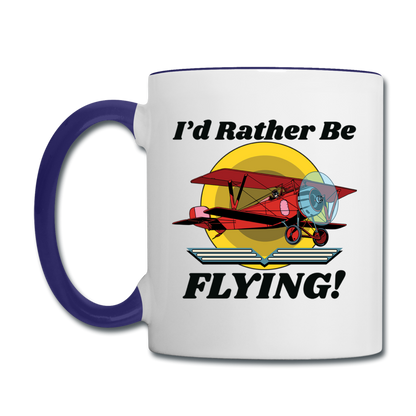 I'd Rather Be Flying - Biplane - Contrast Coffee Mug - white/cobalt blue