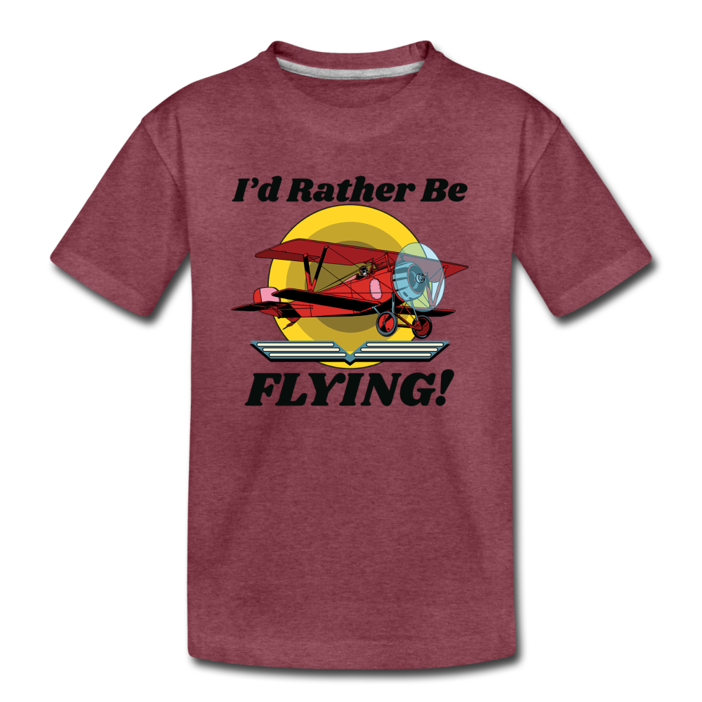 I'd Rather Be Flying - Biplane - Kids' Premium T-Shirt - heather burgundy