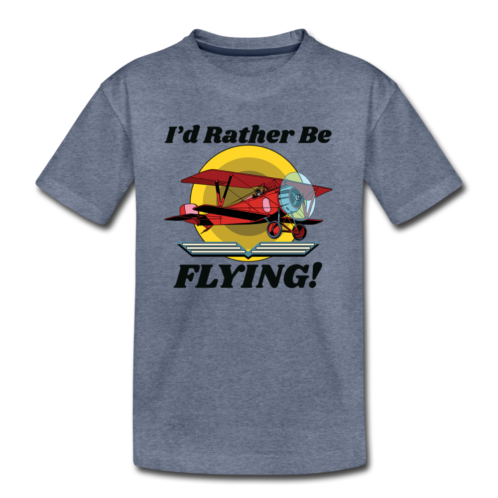 I'd Rather Be Flying - Biplane - Kids' Premium T-Shirt - heather blue