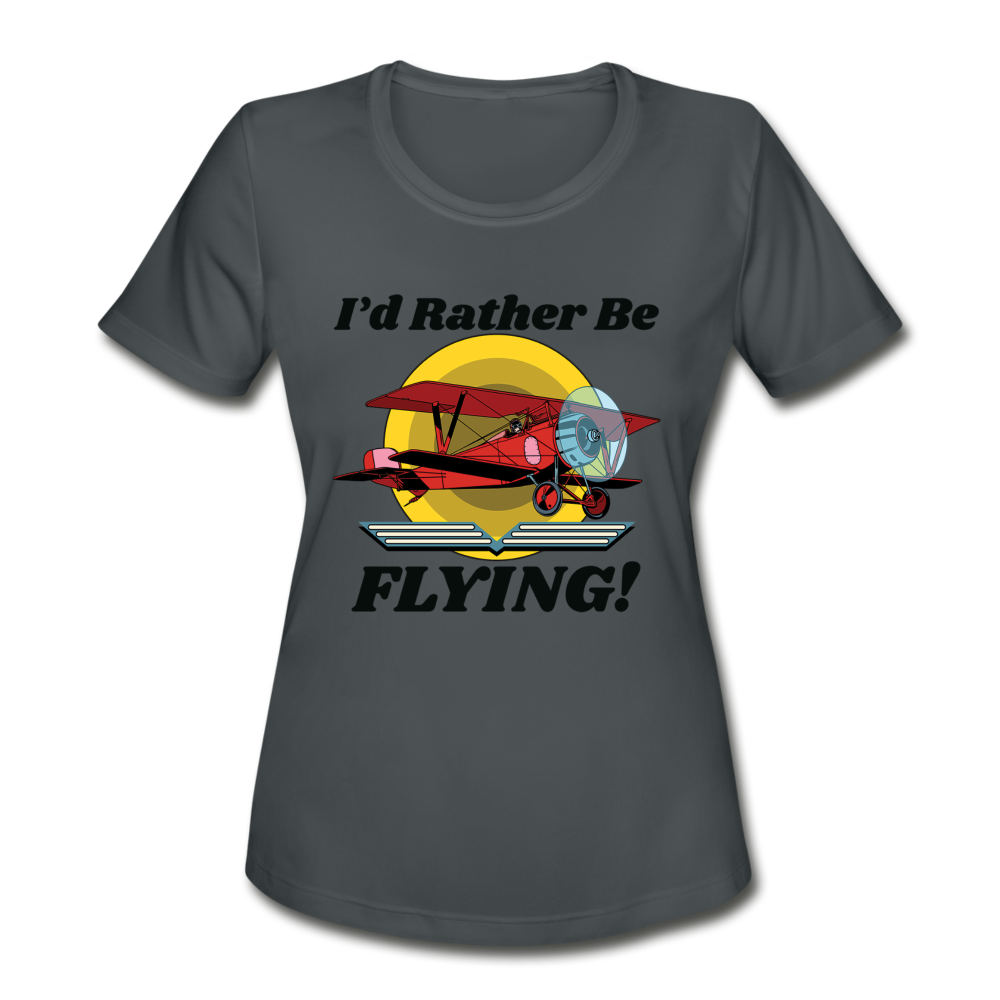 I'd Rather Be Flying - Biplane - Women's Moisture Wicking Performance T-Shirt - charcoal