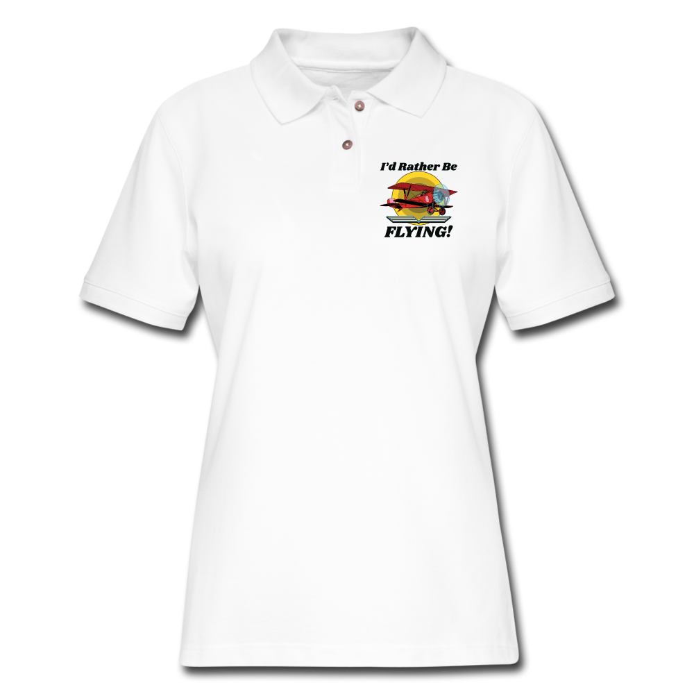 I'd Rather Be Flying - Biplane - Women's Pique Polo Shirt - white