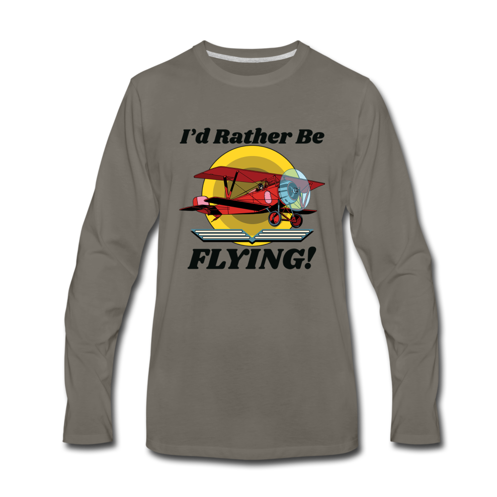 I'd Rather Be Flying - Biplane - Men's Premium Long Sleeve T-Shirt - asphalt gray