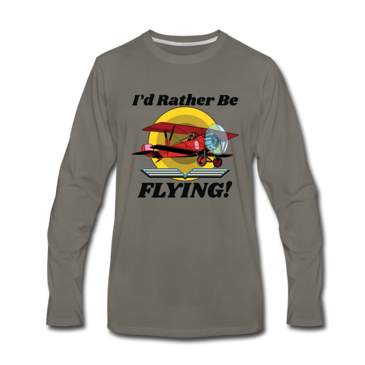 I'd Rather Be Flying - Biplane - Men's Premium Long Sleeve T-Shirt - asphalt gray