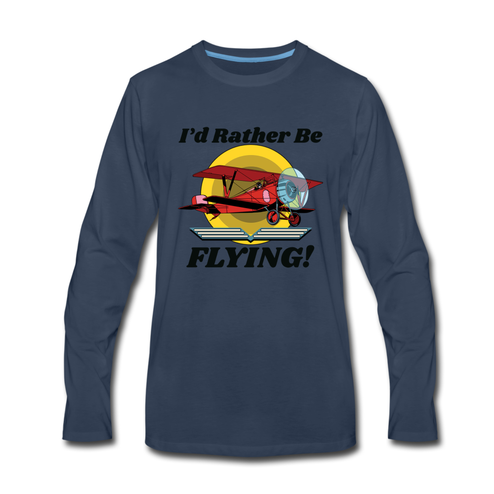 I'd Rather Be Flying - Biplane - Men's Premium Long Sleeve T-Shirt - navy