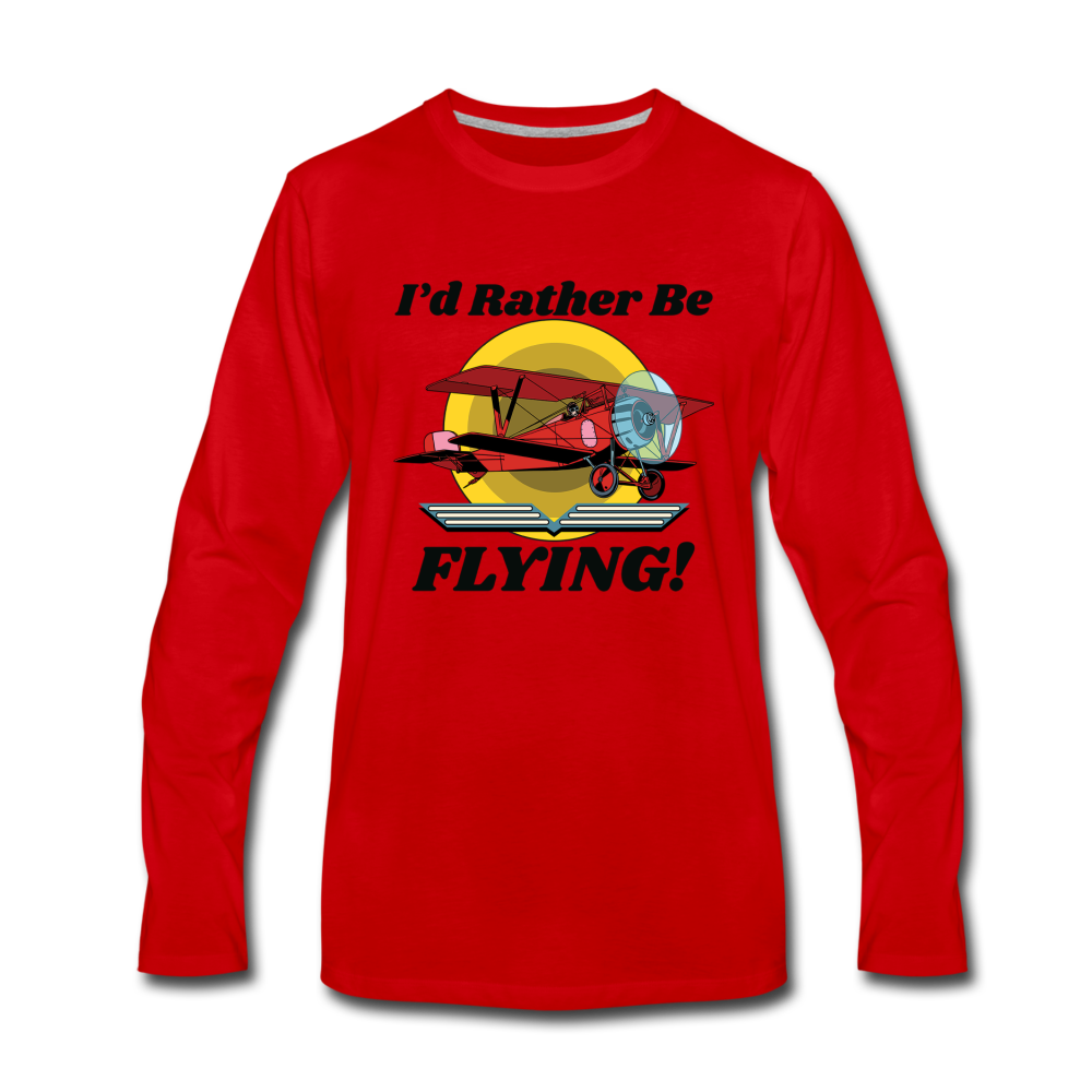 I'd Rather Be Flying - Biplane - Men's Premium Long Sleeve T-Shirt - red