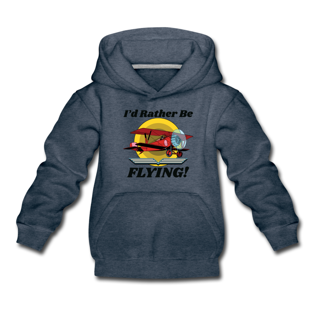 I'd Rather Be Flying - Biplane - Kids‘ Premium Hoodie - heather denim