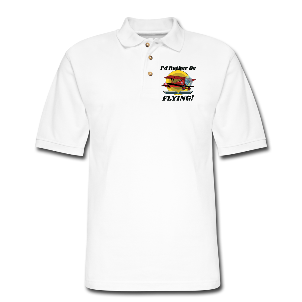 I'd Rather Be Flying - Biplane - Men's Pique Polo Shirt - white