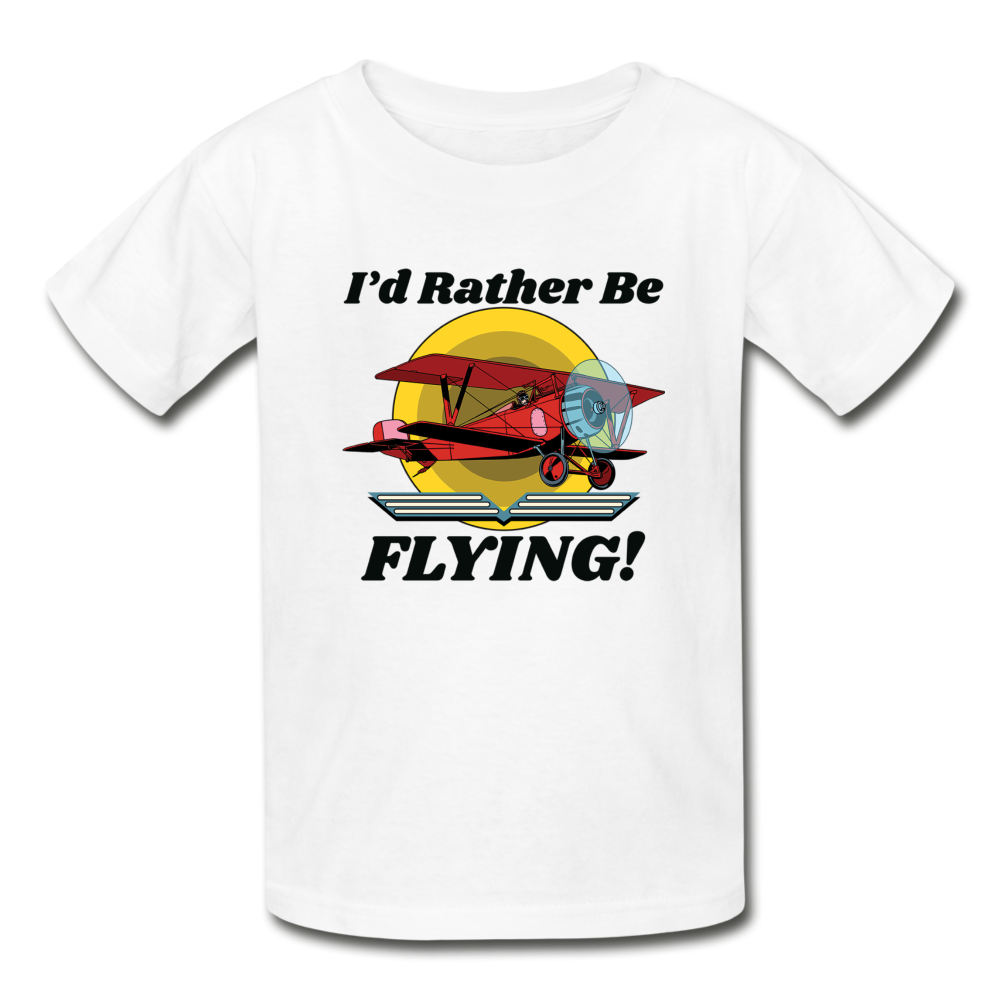 I'd Rather Be Flying - Biplane - Hanes Youth Tagless T-Shirt - white