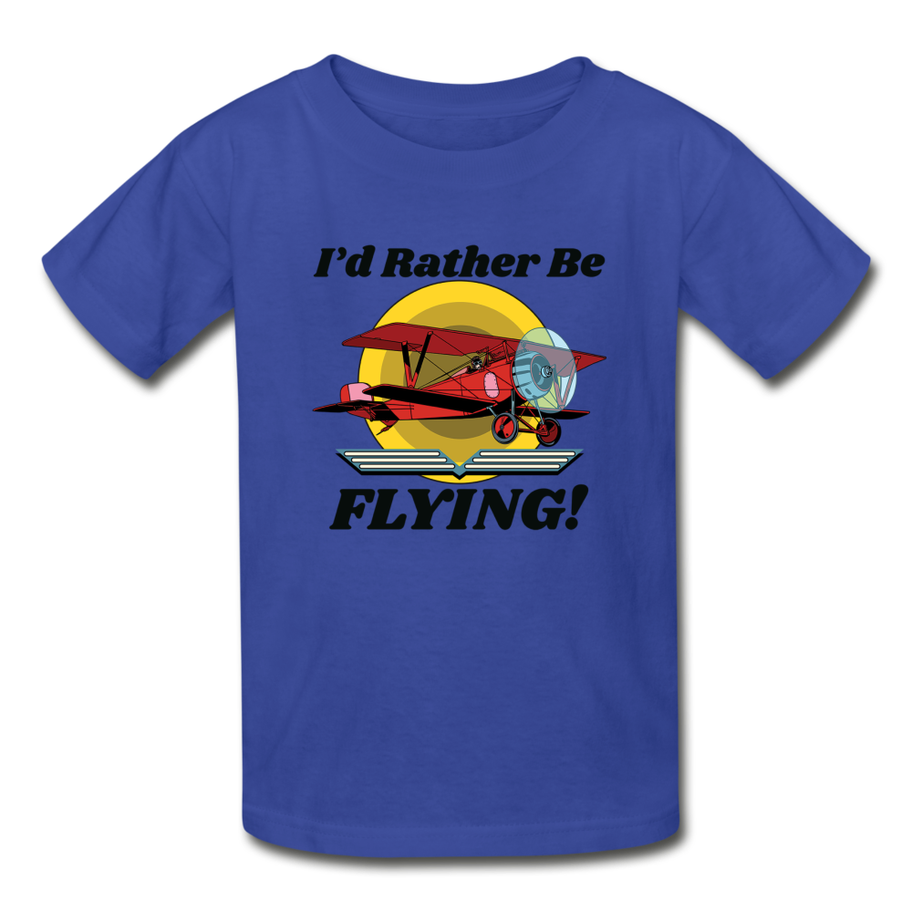 I'd Rather Be Flying - Biplane - Hanes Youth Tagless T-Shirt - royal blue