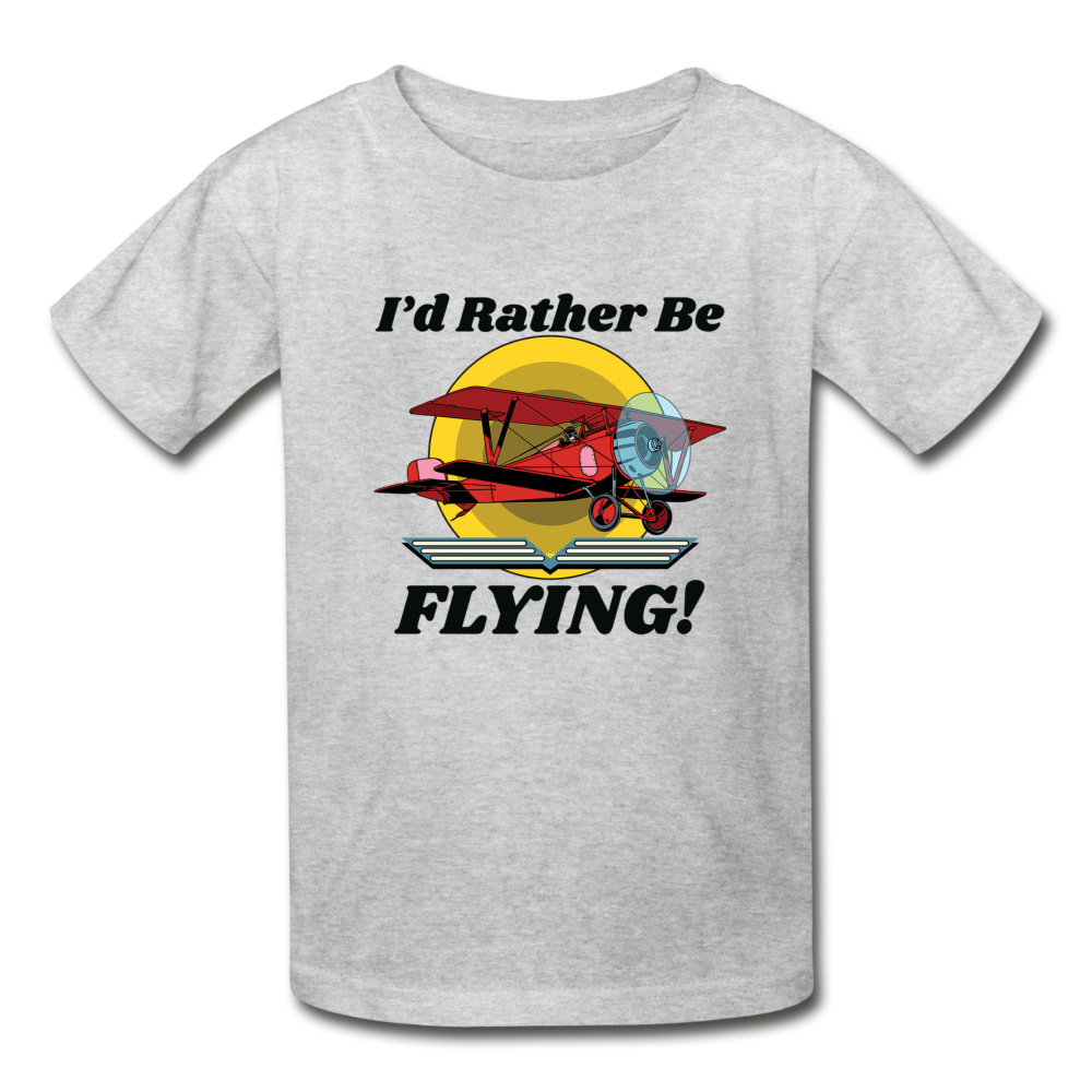 I'd Rather Be Flying - Biplane - Hanes Youth Tagless T-Shirt - heather gray