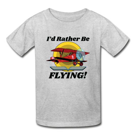 I'd Rather Be Flying - Biplane - Hanes Youth Tagless T-Shirt - heather gray