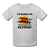 I'd Rather Be Flying - Biplane - Hanes Youth Tagless T-Shirt - heather gray