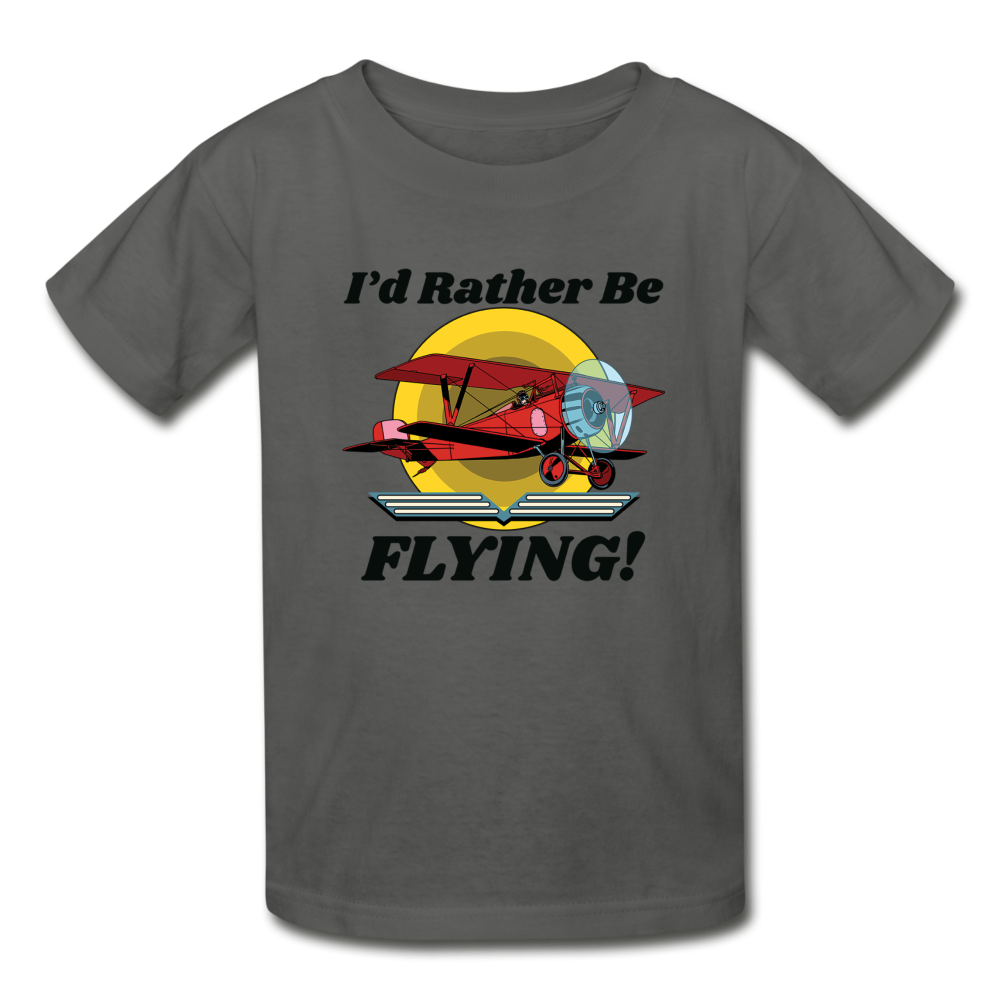 I'd Rather Be Flying - Biplane - Hanes Youth Tagless T-Shirt - charcoal