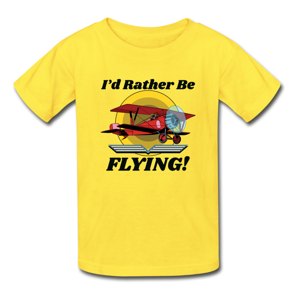 I'd Rather Be Flying - Biplane - Hanes Youth Tagless T-Shirt - yellow