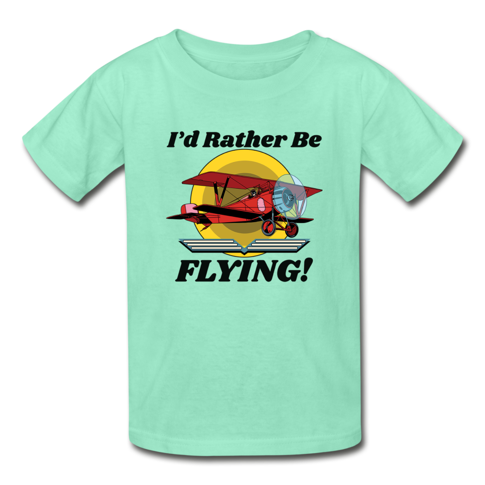 I'd Rather Be Flying - Biplane - Hanes Youth Tagless T-Shirt - deep mint